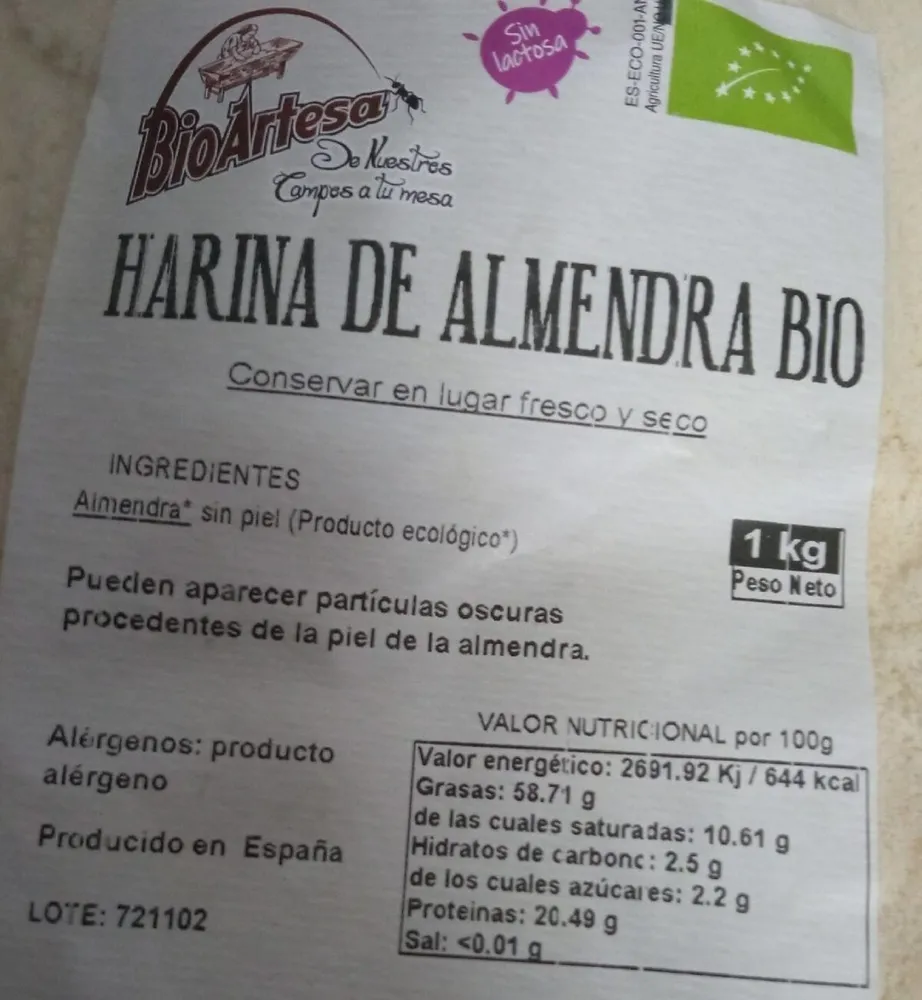 Harina de almendra bio Bioartesa