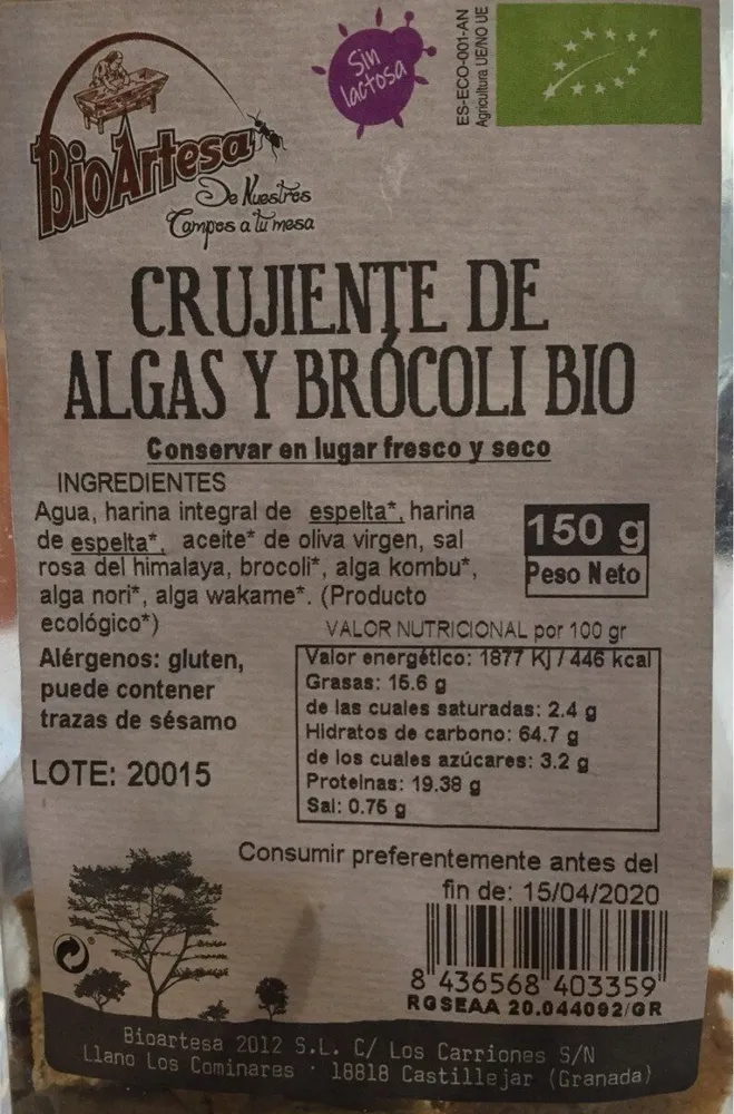 Crujiente de algas y brócoli bio