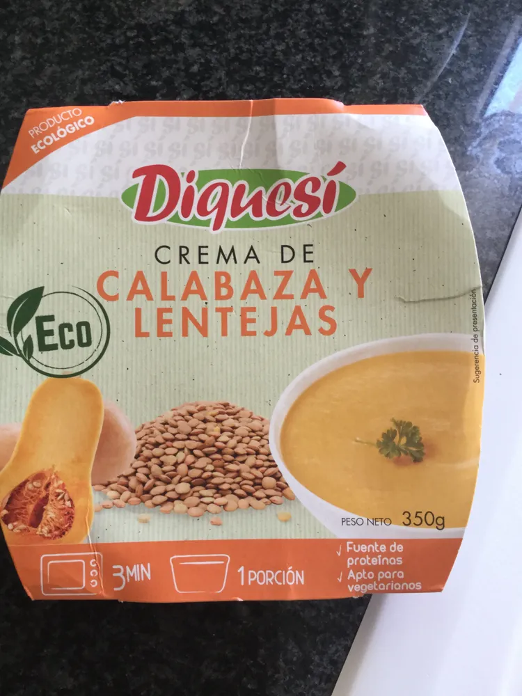 Crema ecológica de calabaza y lentejas tarrina