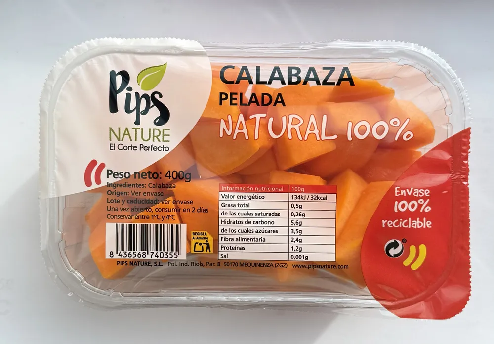 Calabaza cortada y pelada
