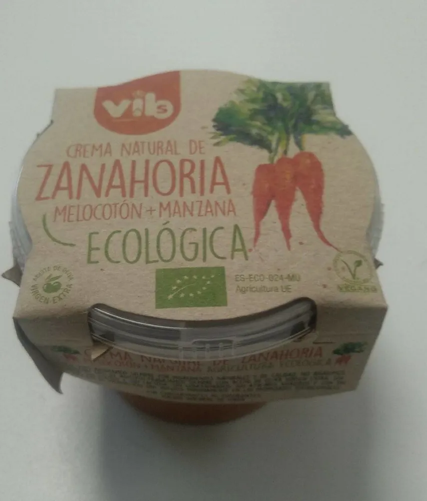 Crema natural de zanahoria, melocotón y manzana