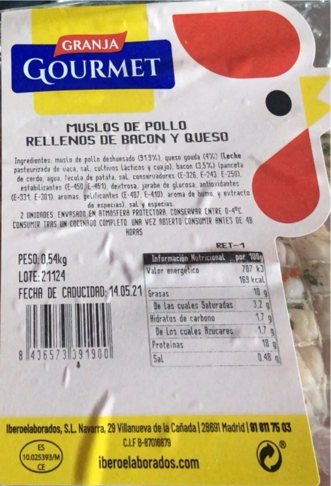 Muslo de pollo relleno de bacon y queso