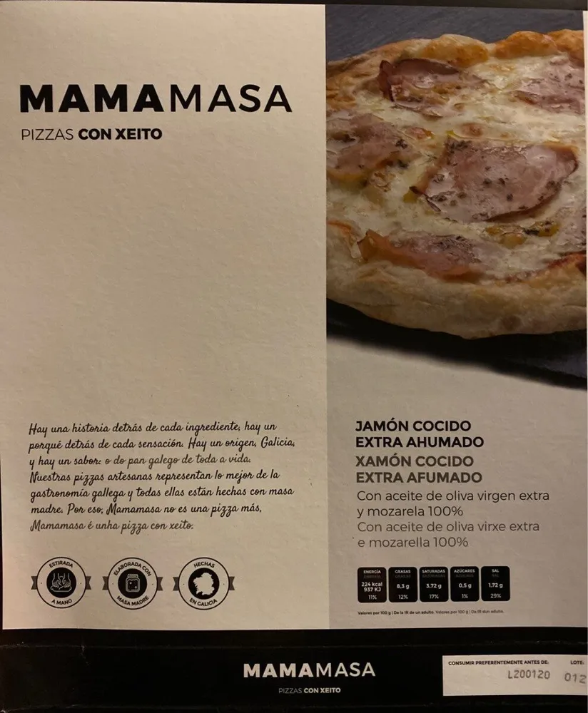 Mamamasa pizza con xeito jamon cocido extra ahumado
