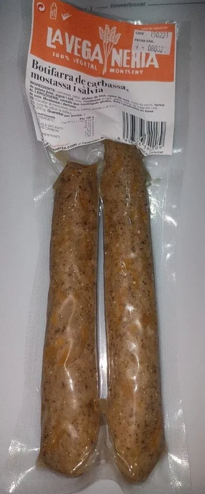 Botifarra de carbassa, mostassa i sàlvia