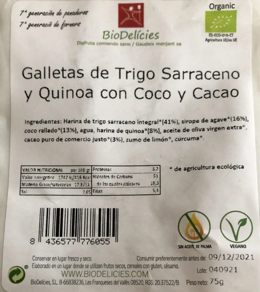 Galletas de Trigo Sarraceno y Quinoa con Coco y Cacao