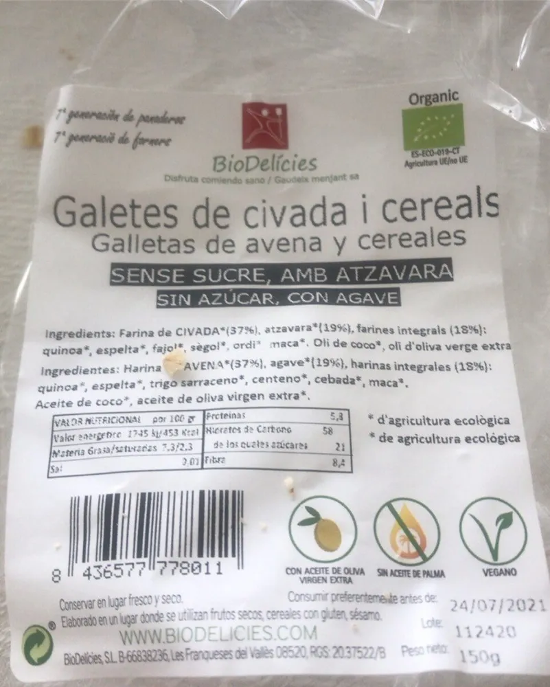 Galetes de civada i cereals
