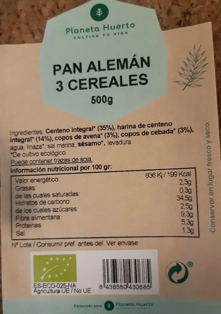 Pan alemán 3 cereales