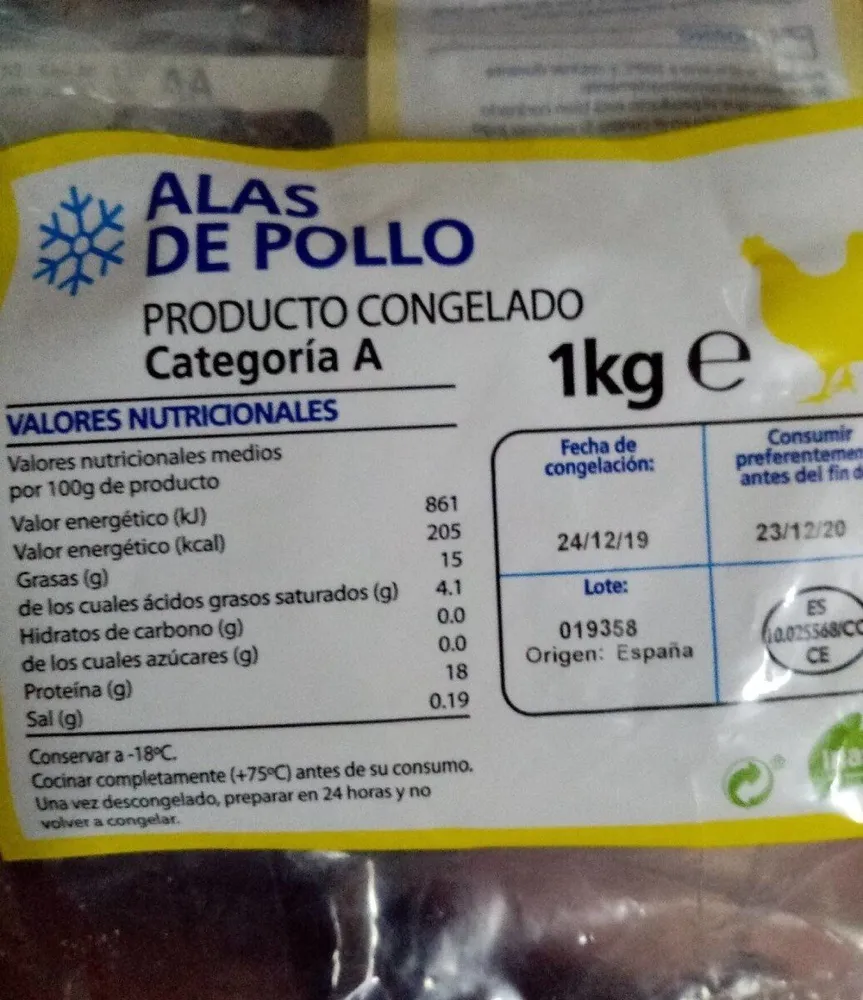 Alas de pollo congeladas