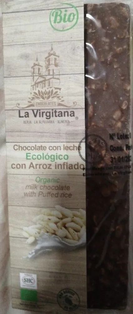Chocolate con leche ecológico con arroz inflado