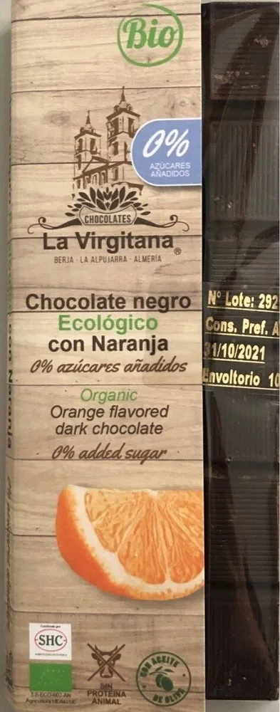 Chocolate negro ecológico con naranja 0%