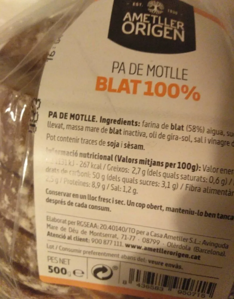 Pa de Motlle Blat 100%