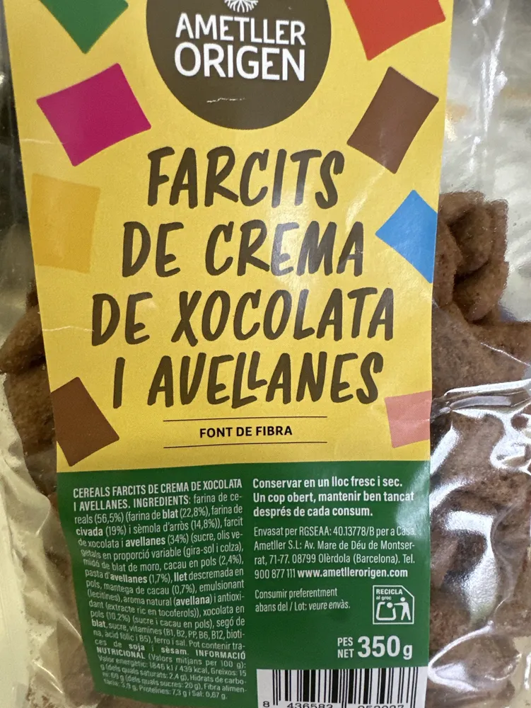Cereals farcits de crema de xocolata i avellanes