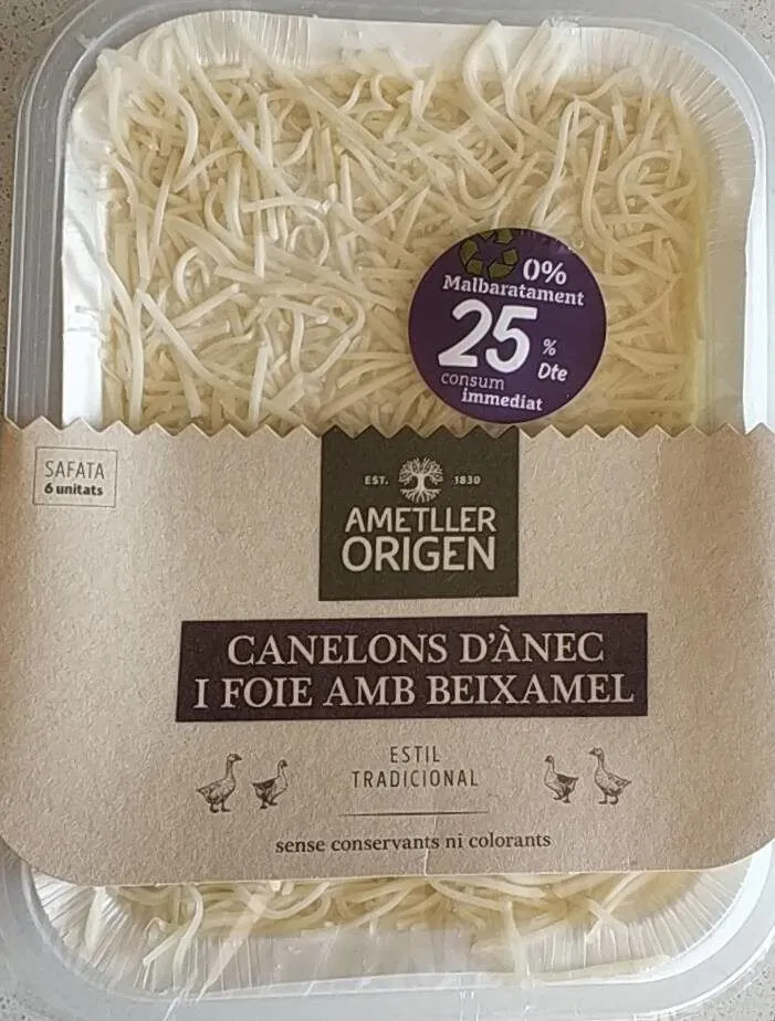 Canelons d'ànec i foie amb beixamel