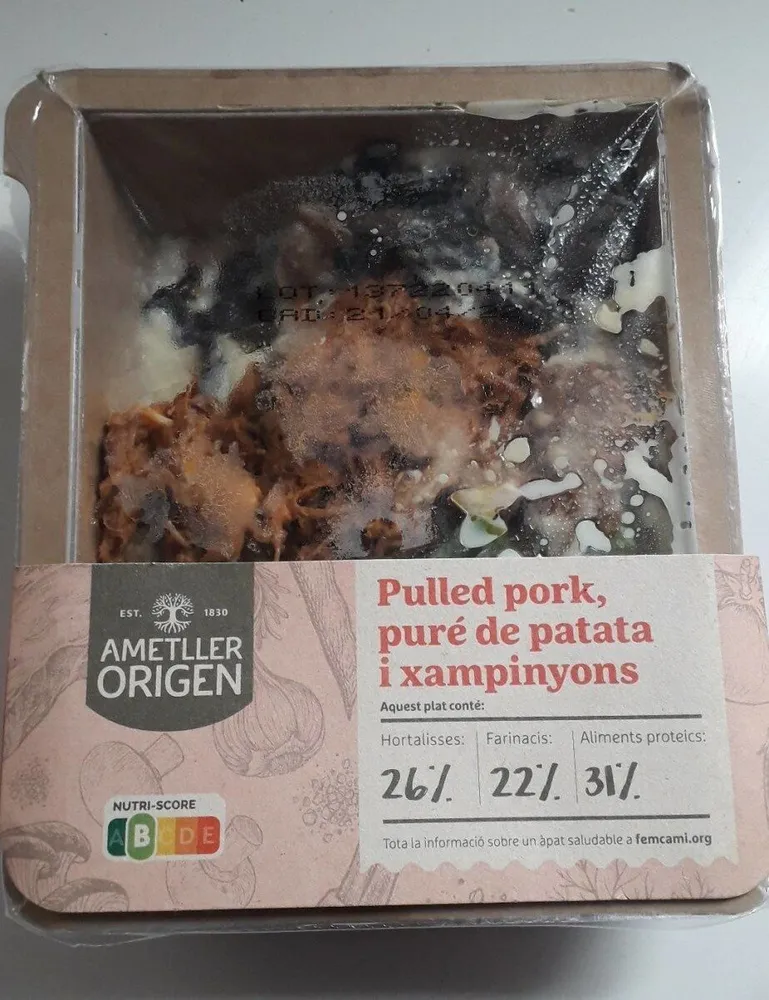 Pulled pork puré de patata i xampinyons