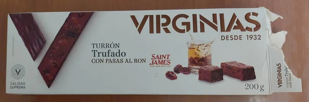 Virginias Turrón trufado con pasas al ron