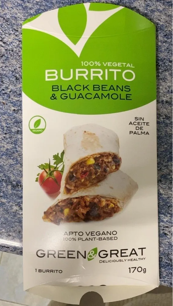 Burrito black beans y guacamole