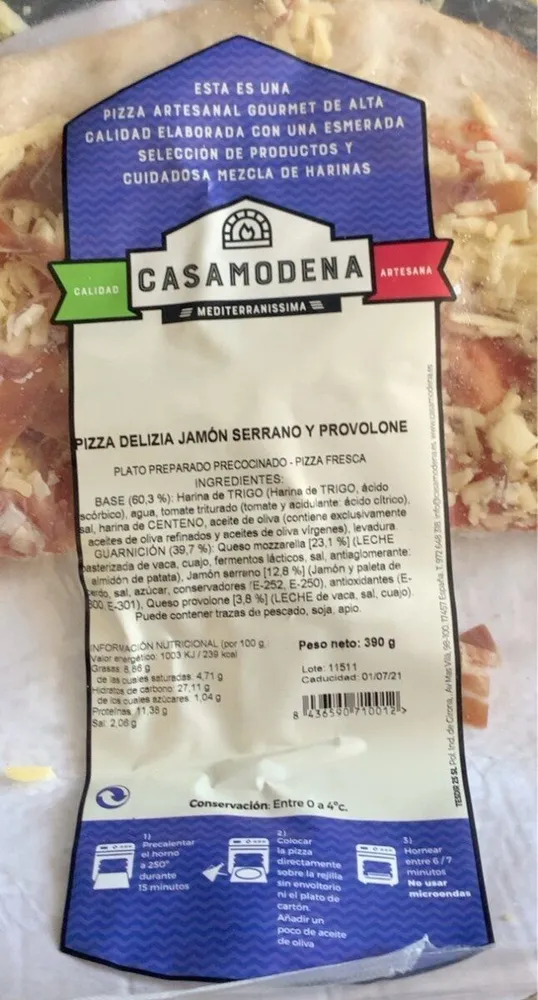 Pizza delizia jamon serrano y provolone