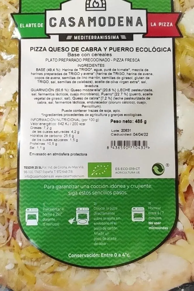 Pizza queso de cabra y puerrro ecológica