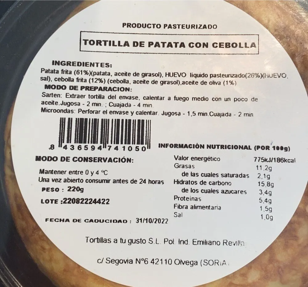 Tortilla de patata con cebolla