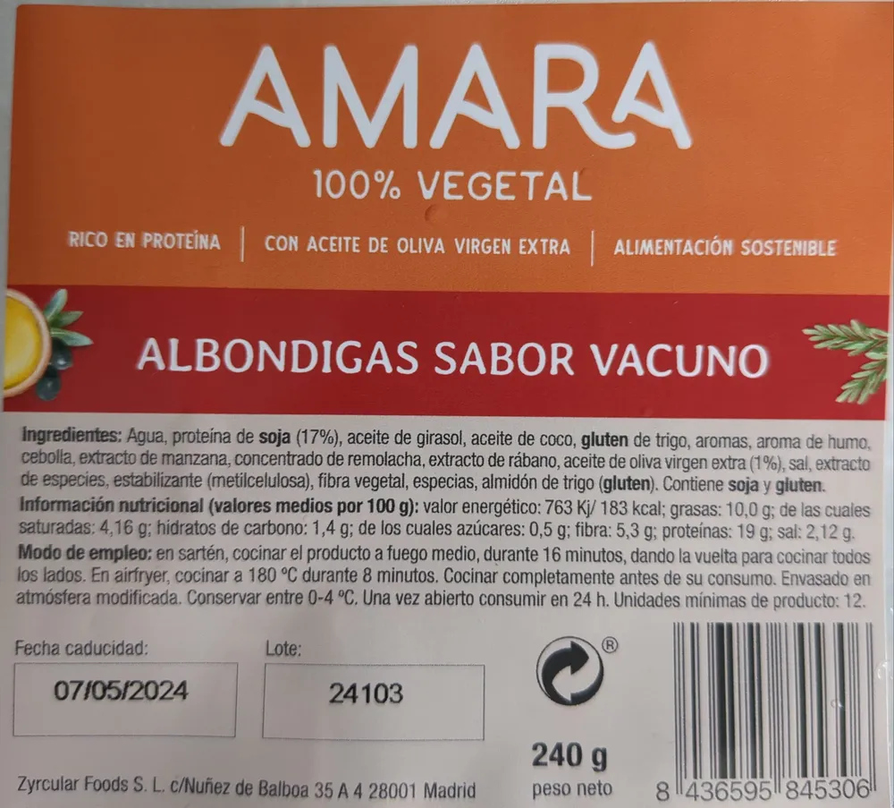 Albondigas sabor vacuno 100% vegetal