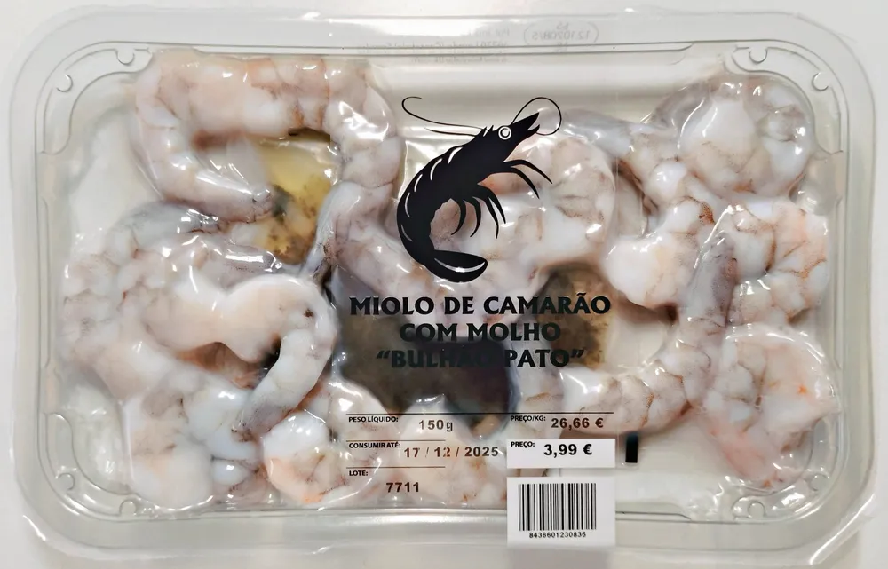 Miolo de camarão com molho Bulhão Pato