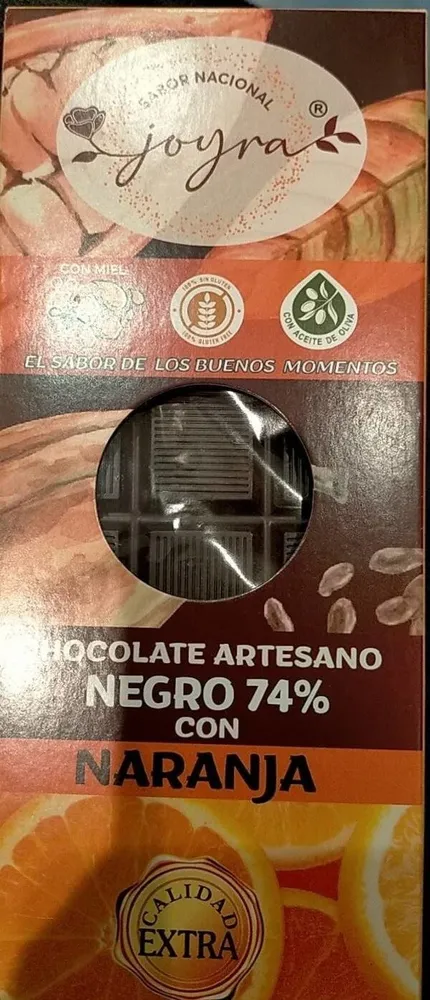 Chocolate artesano negro 74% con naranja