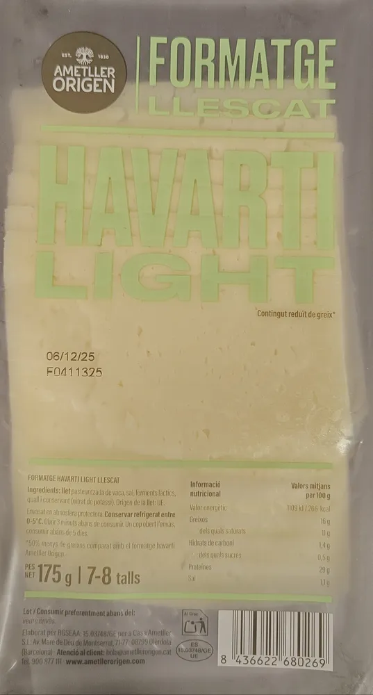 Formatge llescat Havarti Light