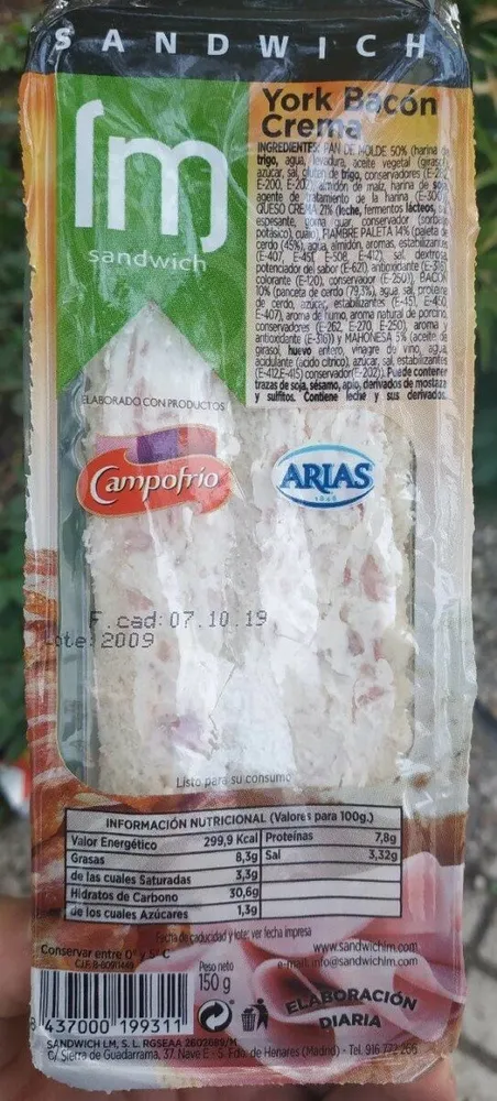 SANDWICH YORK BACON Y QUESO CREMOSO LM