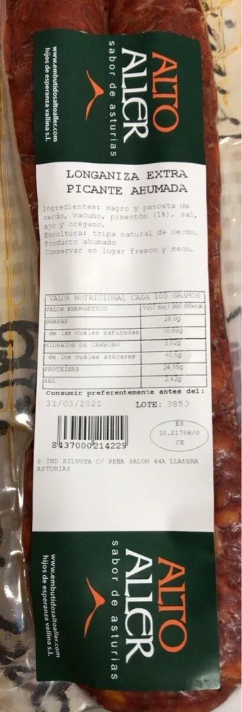 Longaniza extra picante ahumada
