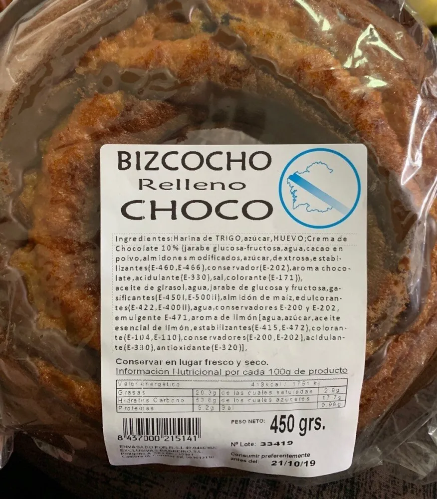 Bizcocho relleno choco