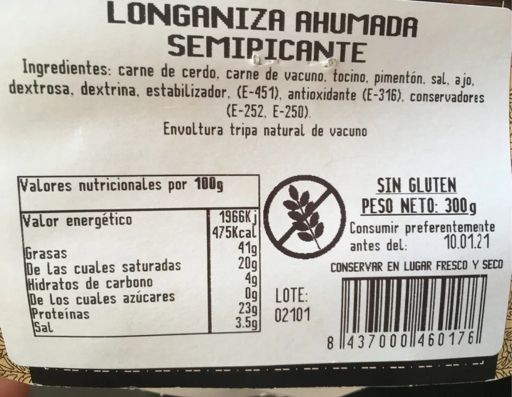 Longaniza ahumada semipicante
