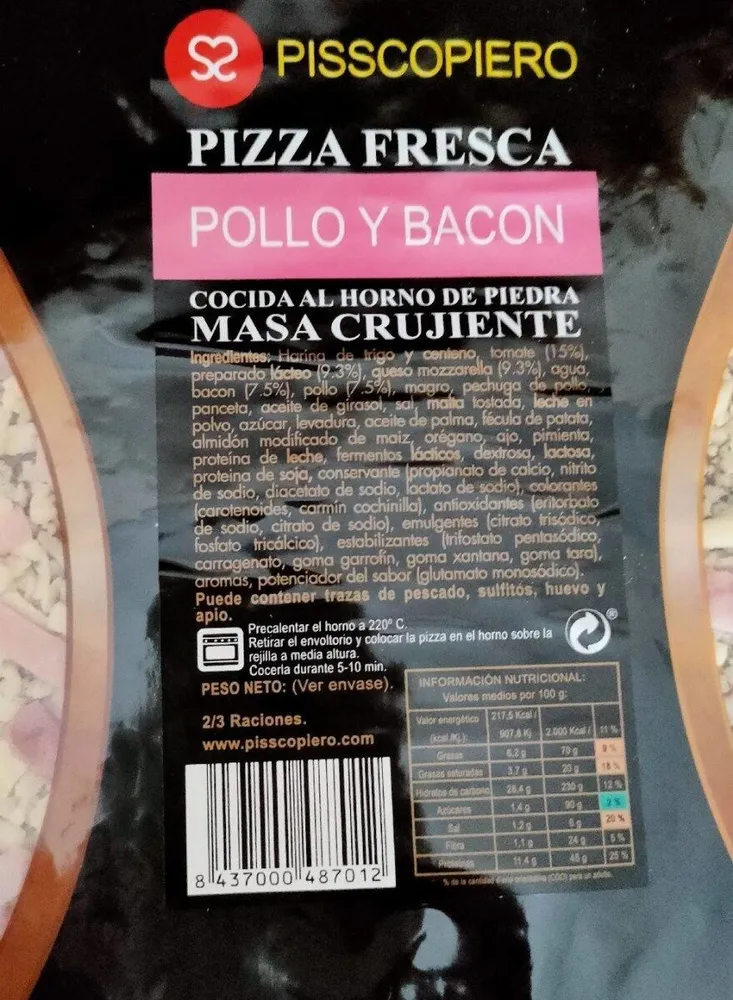 Pizza fresca pollo y Bacon