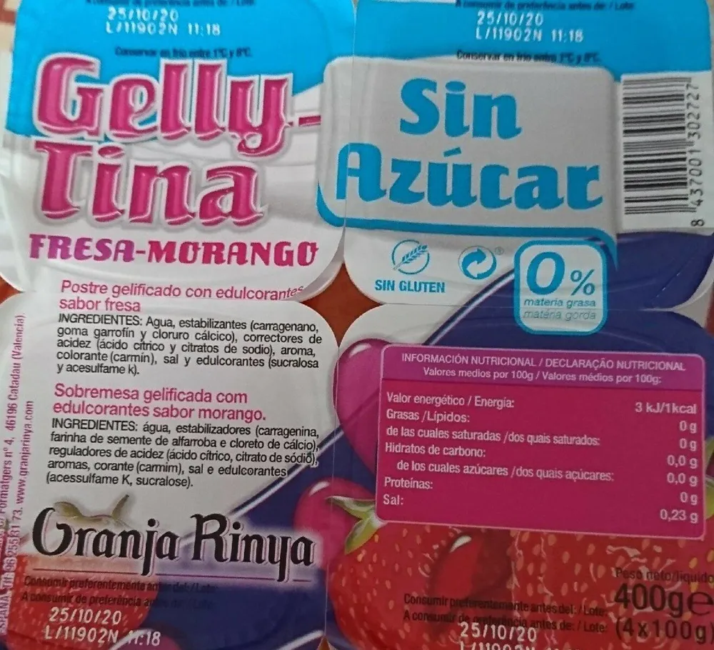 Gellytina sin azúcar fresa - morango