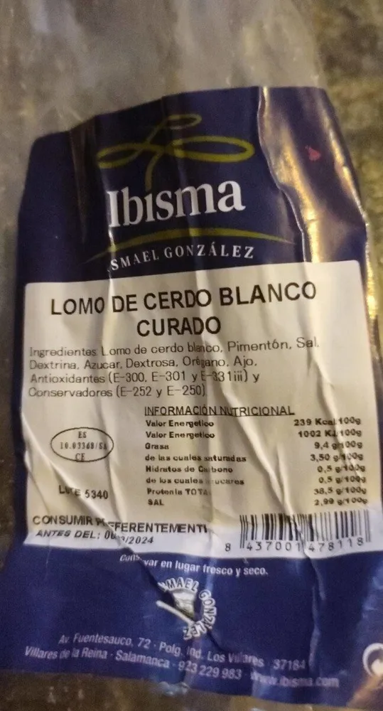 LOMO DE CERDO BLANCO CURADO
