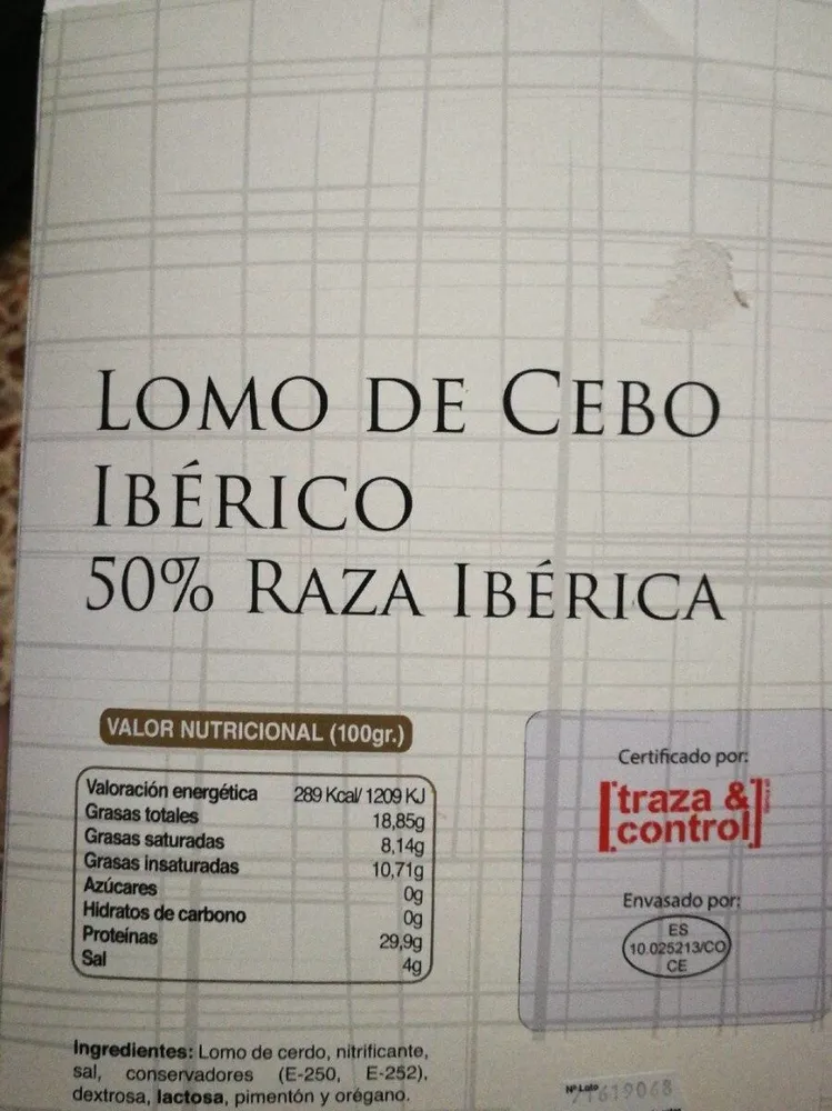 Lomo de cebo ibérico 50% raza ibérica