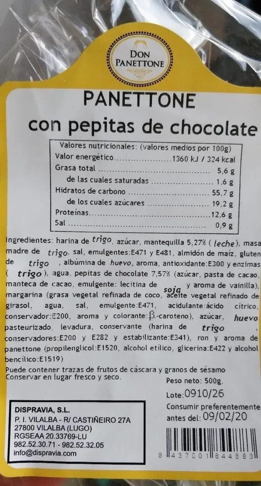 Panettone con pepitas de chocolate