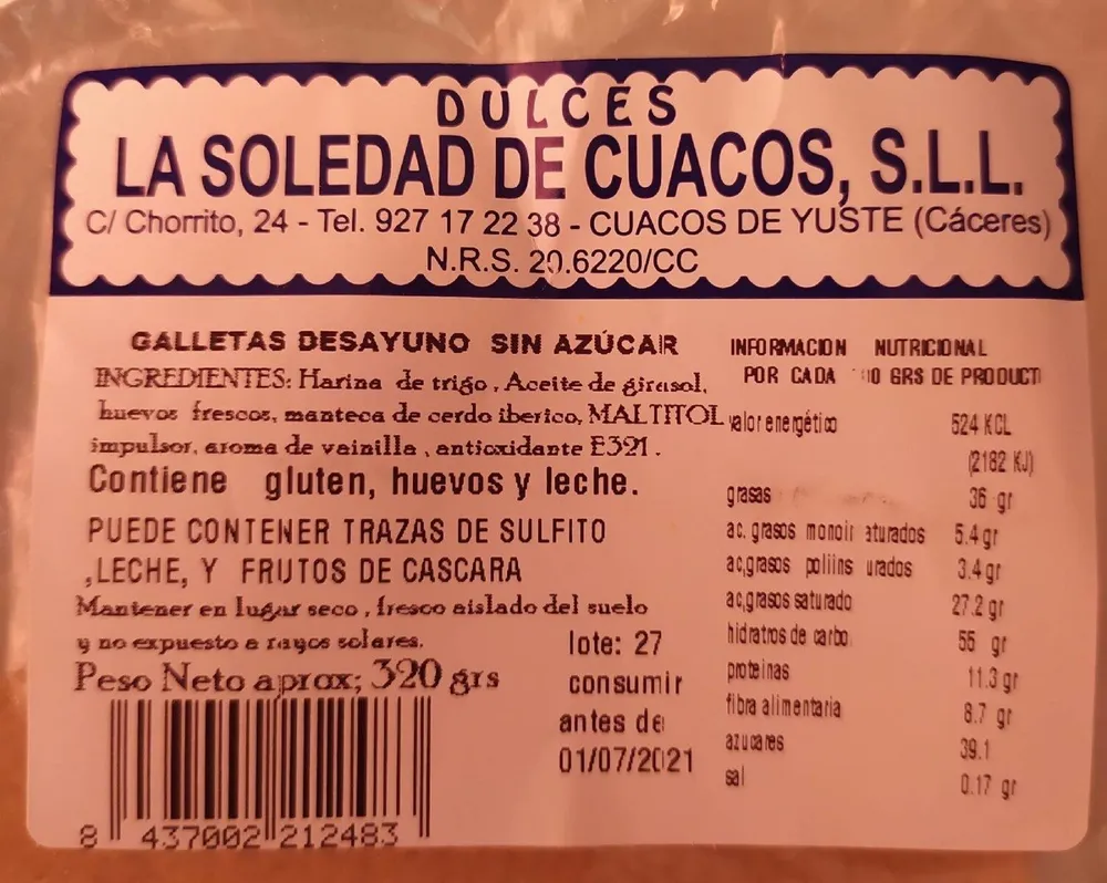 Galletas desayuno sin azúcar