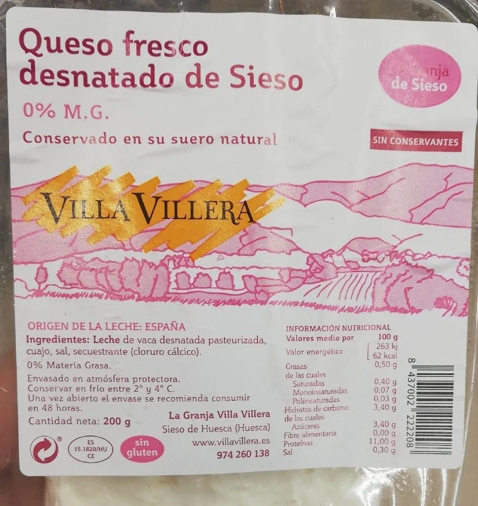 Queso fresco desnatado de Sieso