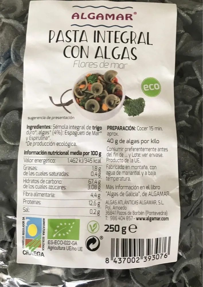 Pasta integral con algas  flores de mar