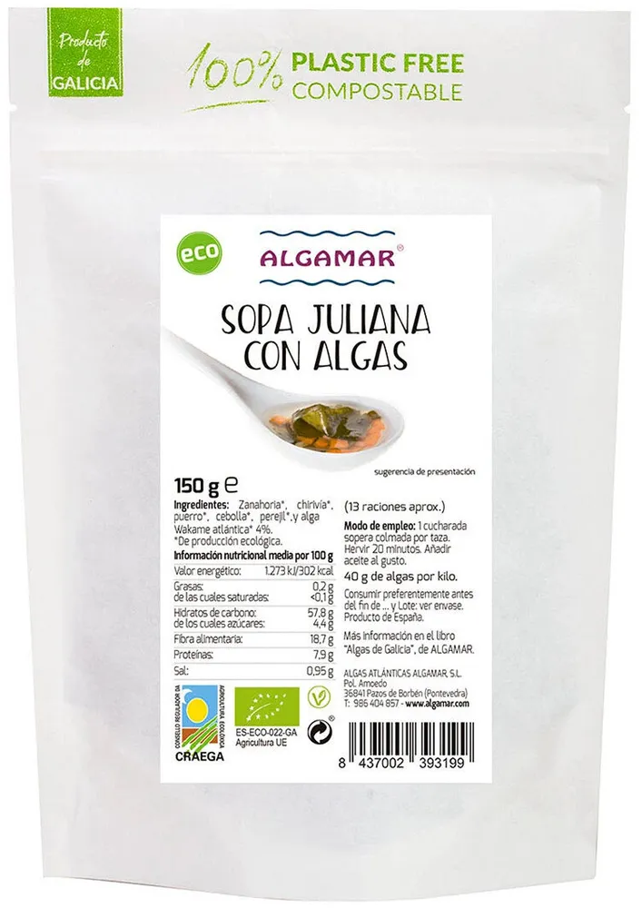 Sopa juliana con algas