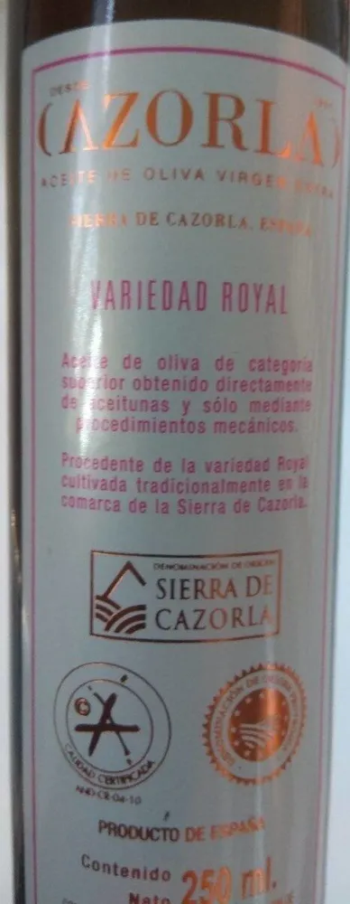 Aceite de oliva virgen extra (variedad royal)