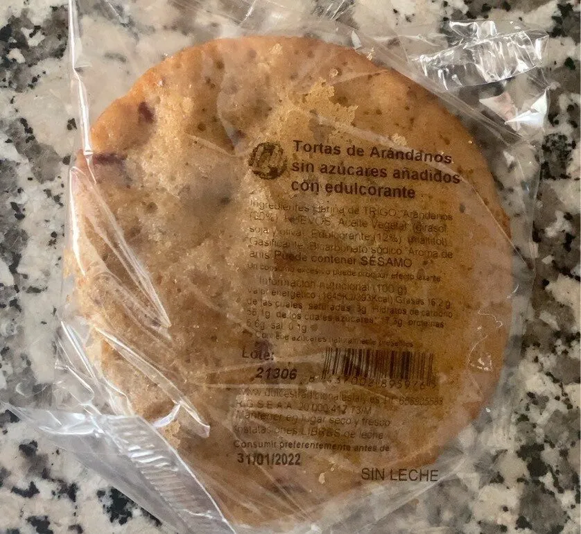 Tortas de arandanos sin azucares añadidos con edulcorante