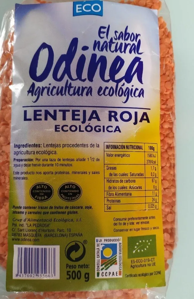 Lenteja roja ecológica