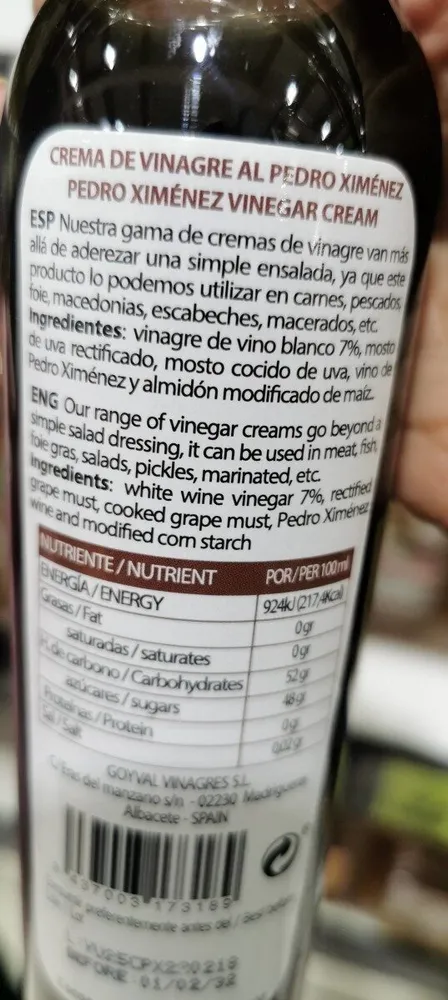 Crema de vinagre al Pedro Ximenez