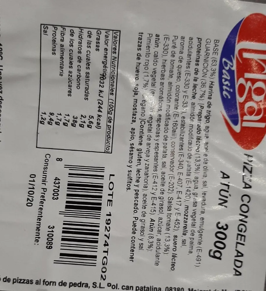 Pizza Congelada Atún