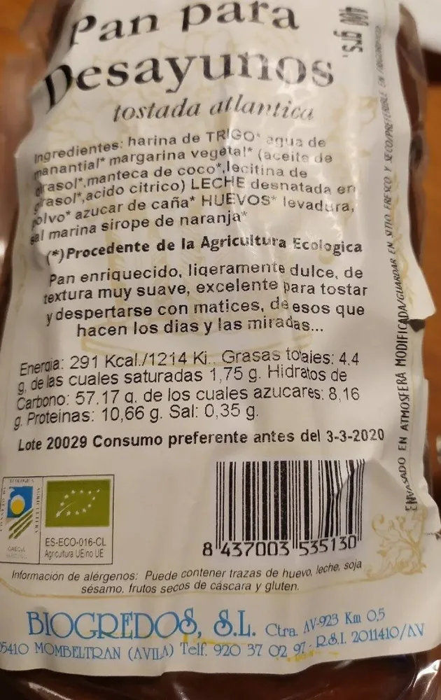 Pan para desayuno