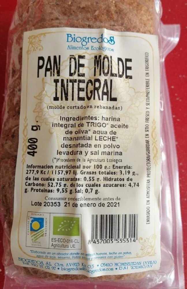 PAN DE MOLDE Integral
