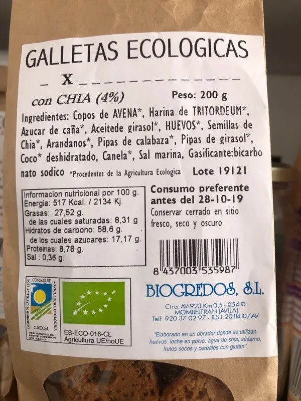 Galletas ecológicas con Chía