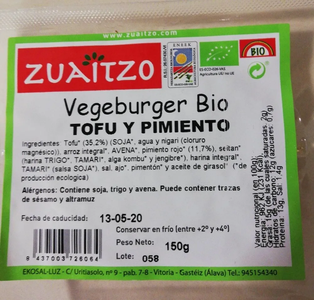 Vegeburger Bio Tofu y Pimiento
