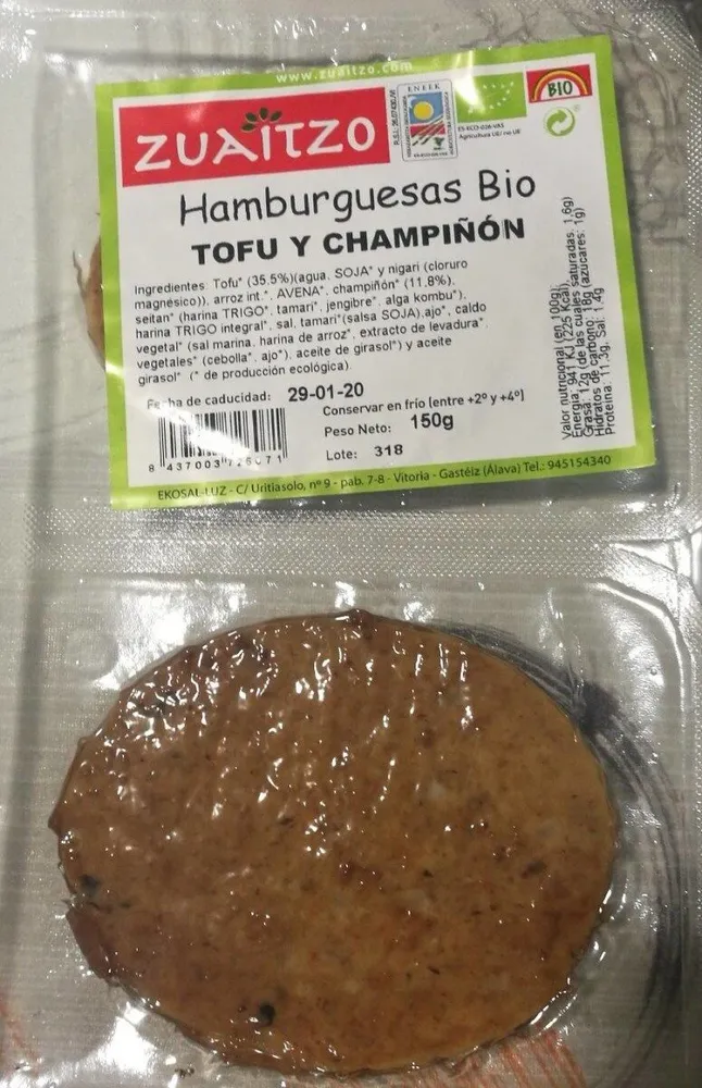 Hamburguesa bio tofu y champiñón